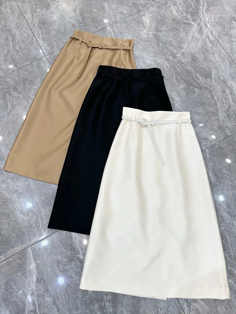 高腰系带开叉黑色显瘦法式名媛气质时尚半身裙女