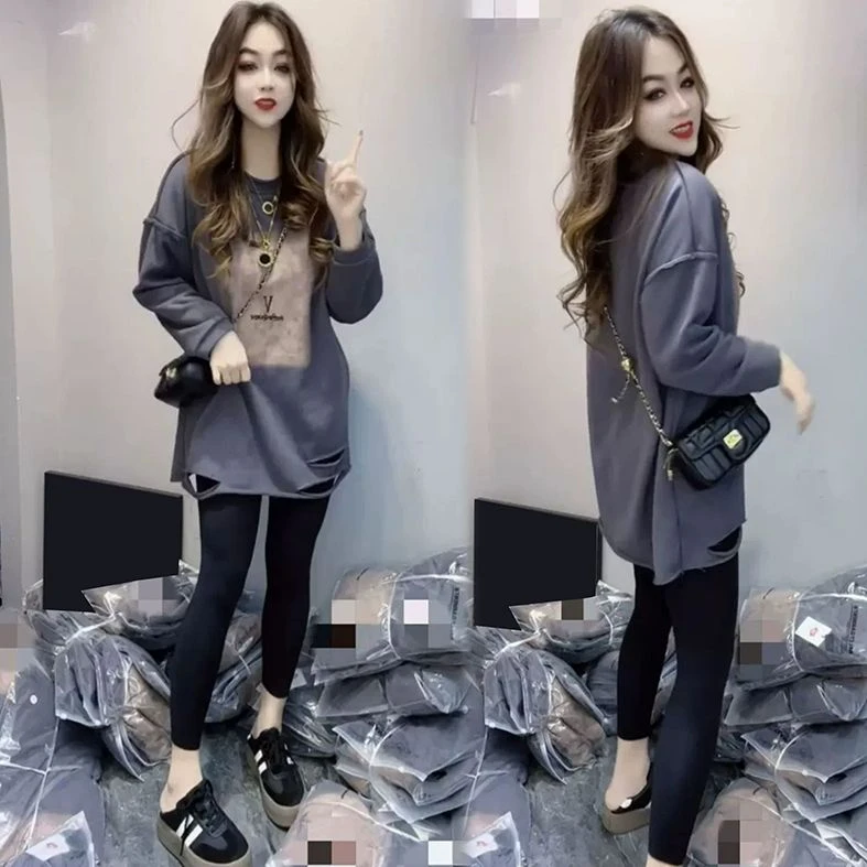 2025春秋季新款女士长袖t恤中长款上衣爆款大码女装洋气欧货潮流