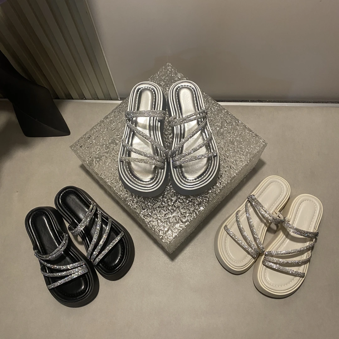 2025夏季新款亮闪闪水钻百搭舒适显瘦高级感外穿厚底柔软拖鞋-5CM