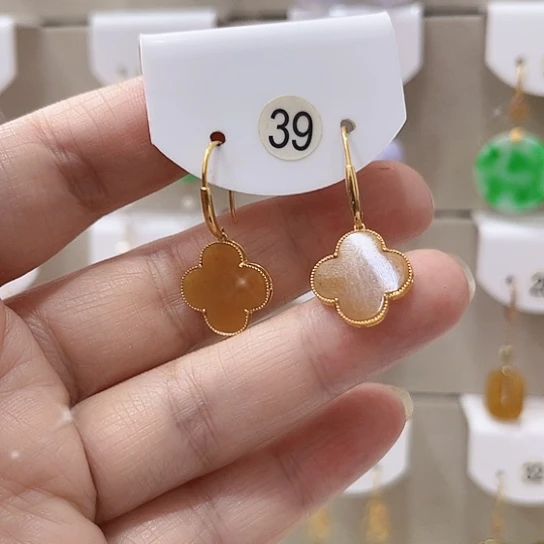 翡翠18K金镶嵌耳饰翡翠耳坠