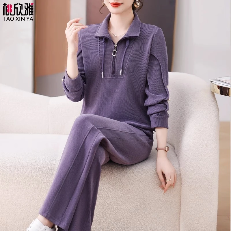 中年妈妈卫衣春秋2025新款中老年运动服套装女洋气两件套休闲减龄