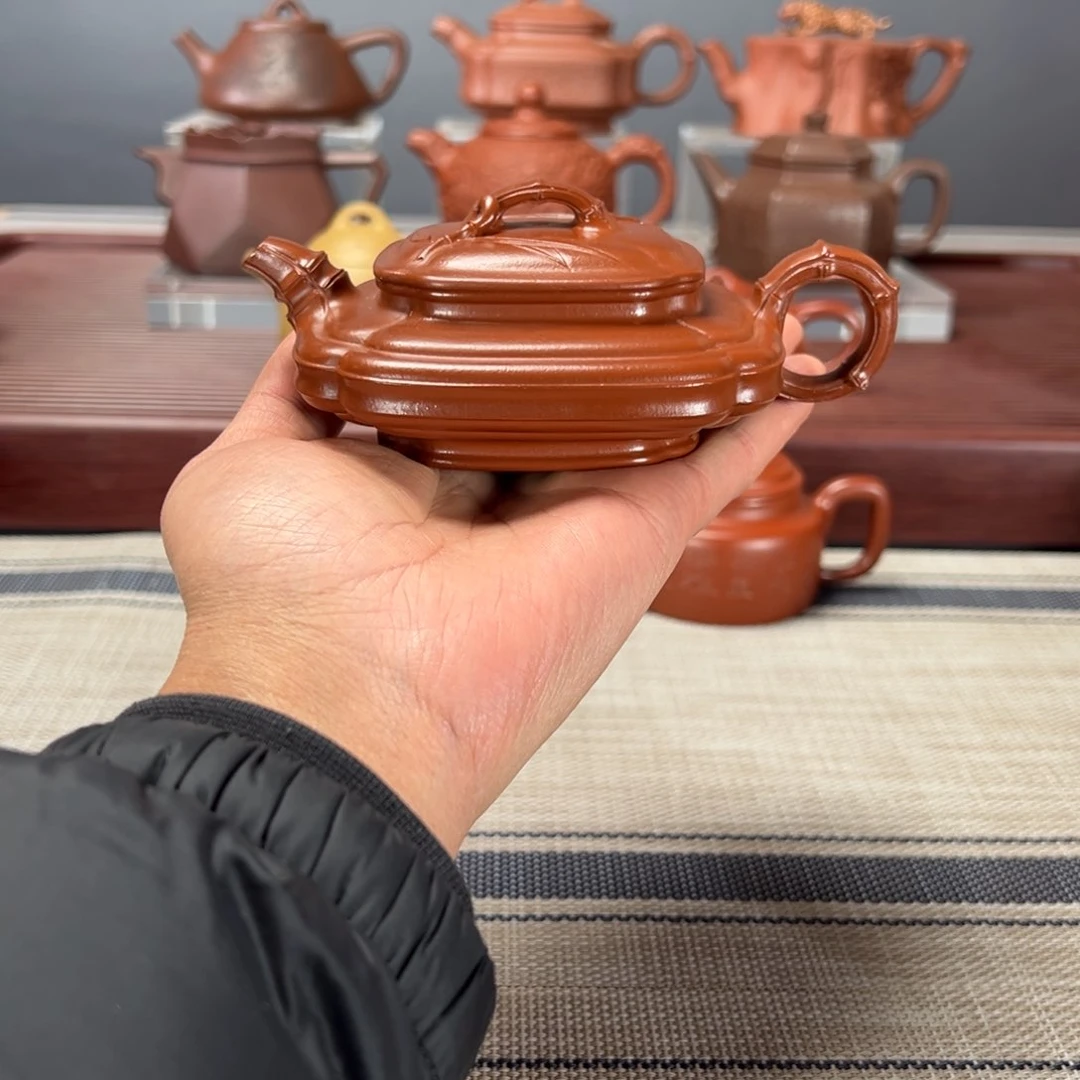紫砂茶壶金**司四方竹鼓130CC朱泥
