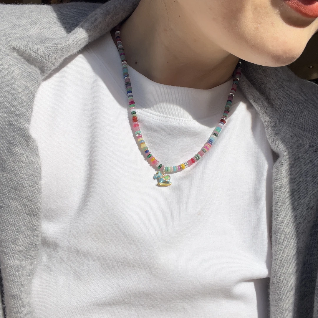 链子925银 阿腾莎银饰项链 多巴胺 925纯银彩色设计感时尚项链