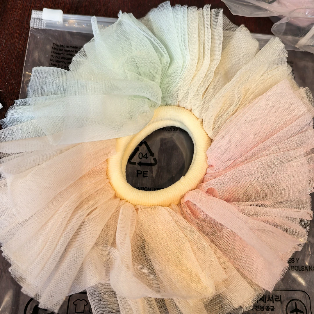 TT723 泡菜尾单春天彩虹色系网纱黄色大肠圈｜淘贩