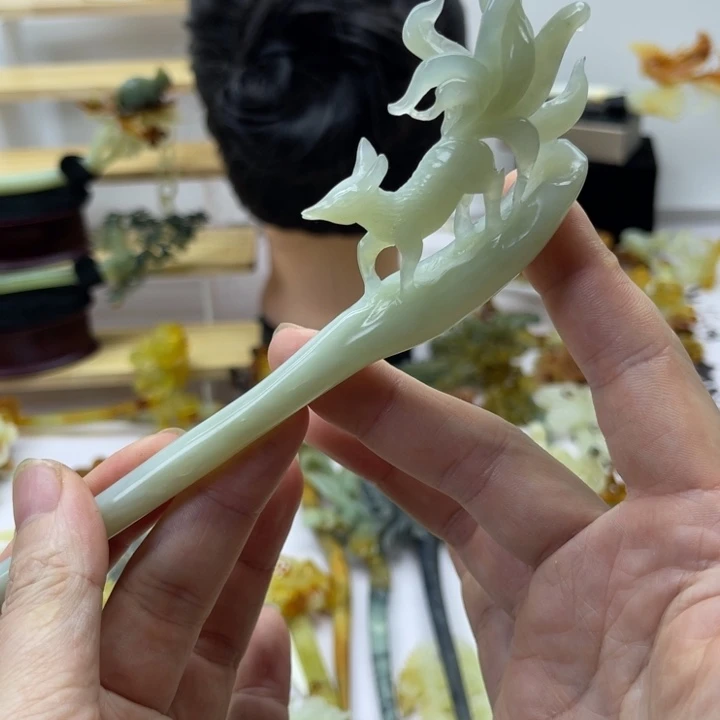 难***️蛇纹石玉合金发饰