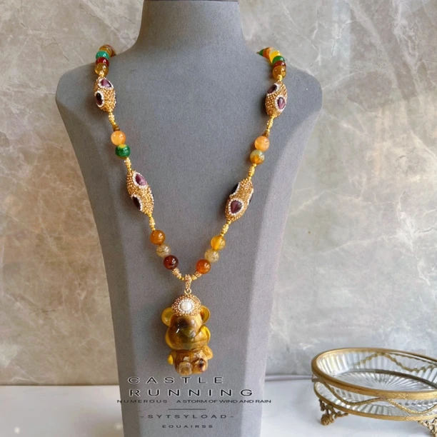 铜合金项链 多彩弗尼系列满镶颗粒幻彩9858手工时尚古法轻奢百搭