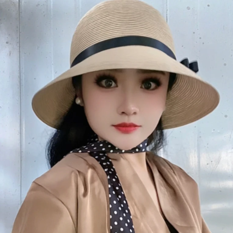 防晒帽子女款2025新款春夏渔夫帽可折叠时尚显年轻遮阳帽编织草帽