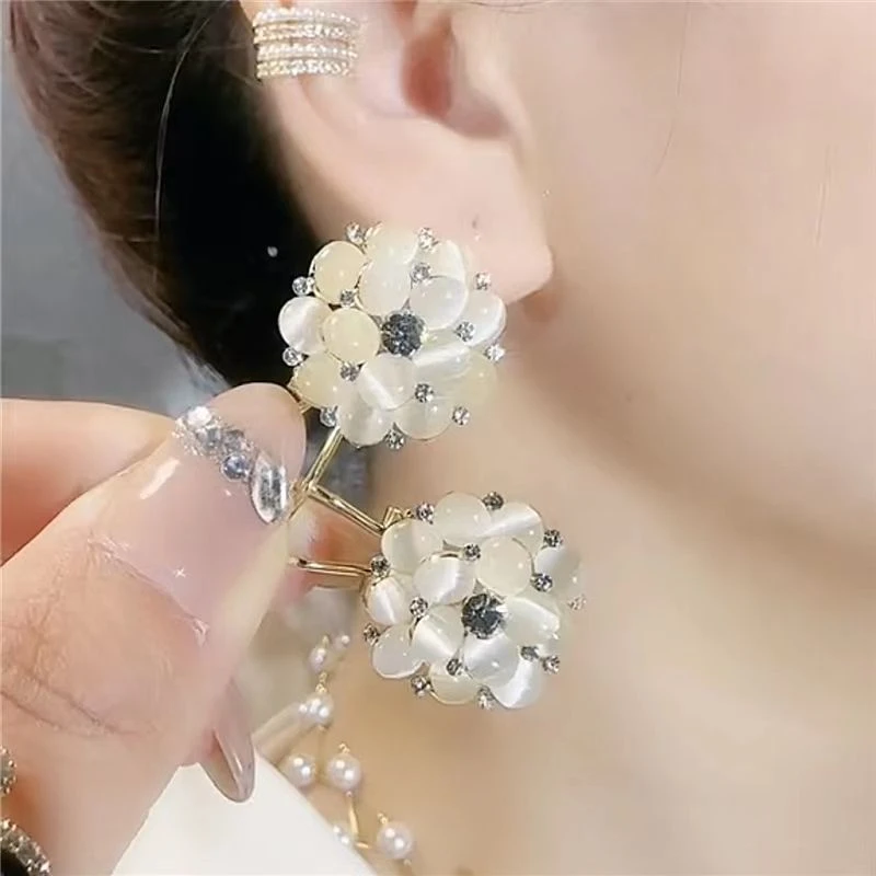 合金玻璃耳饰 242花朵耳环简约气质百搭锆石耳饰时尚潮流