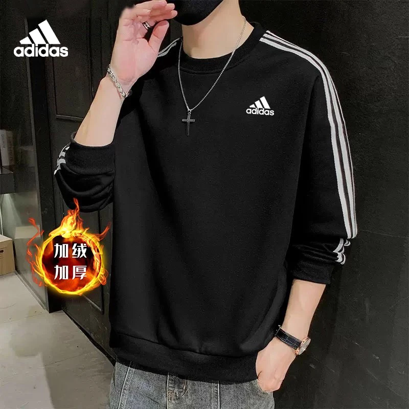 adidas/阿迪达斯男士纯色运动卫衣秋冬款圆领加绒套头衫【流光风】