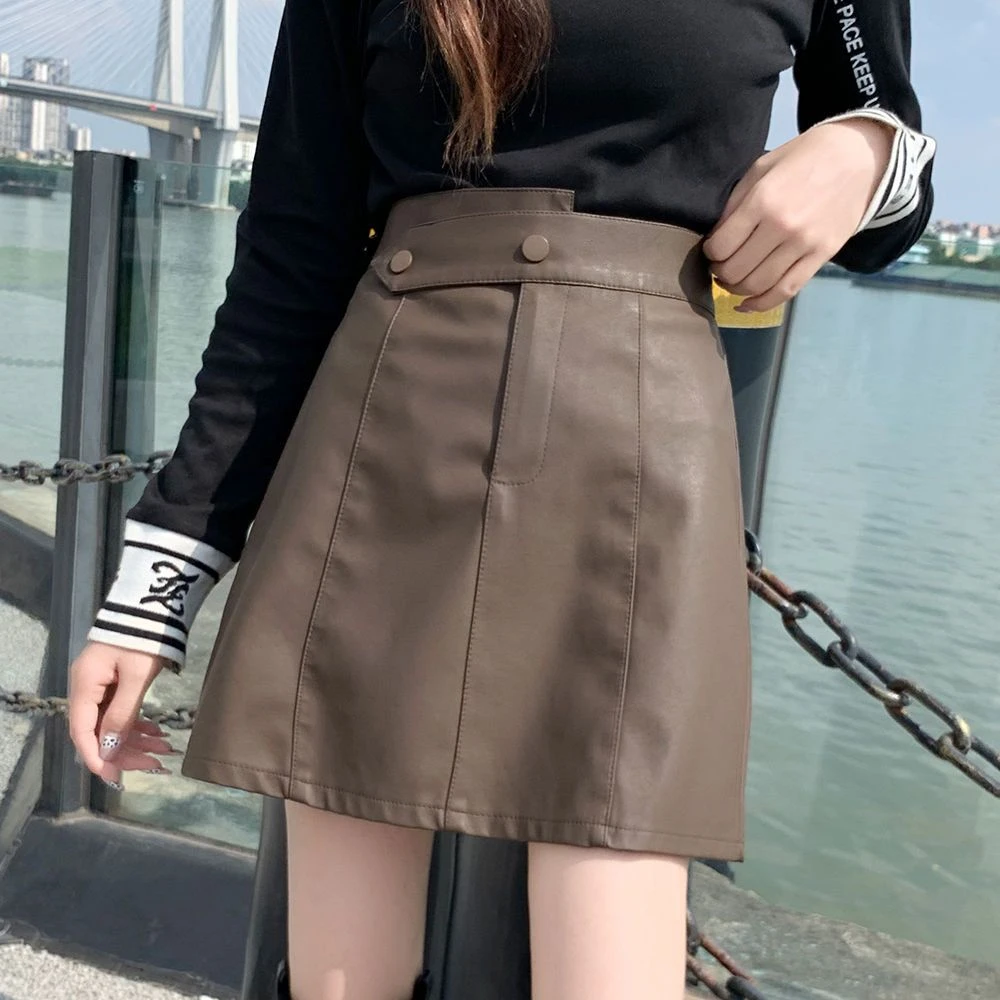 超火皮裙半身裙女秋冬新款高腰pu皮短裙纯色百搭显瘦a字包臀裙子