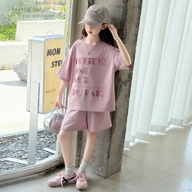 女童夏季短袖T恤短裤套装中大童女孩洋气时髦儿童薄款夏装两件套t