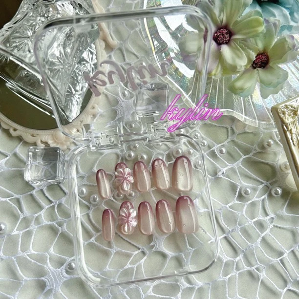 纯手工立体雕花裸色显白日常穿戴式猫眼美甲贴片