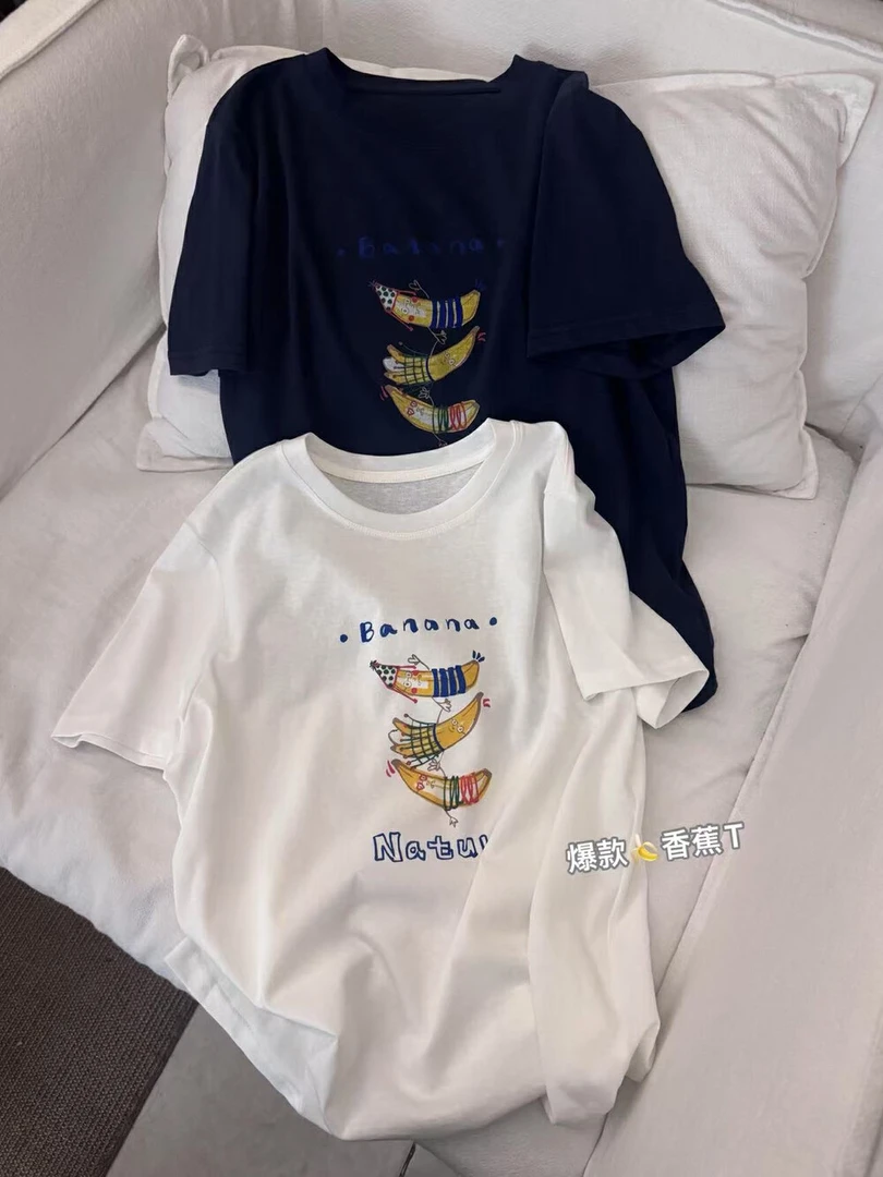 透气短袖中袖常规款烫印宽松T恤半袖潮流夏装印花白色显瘦