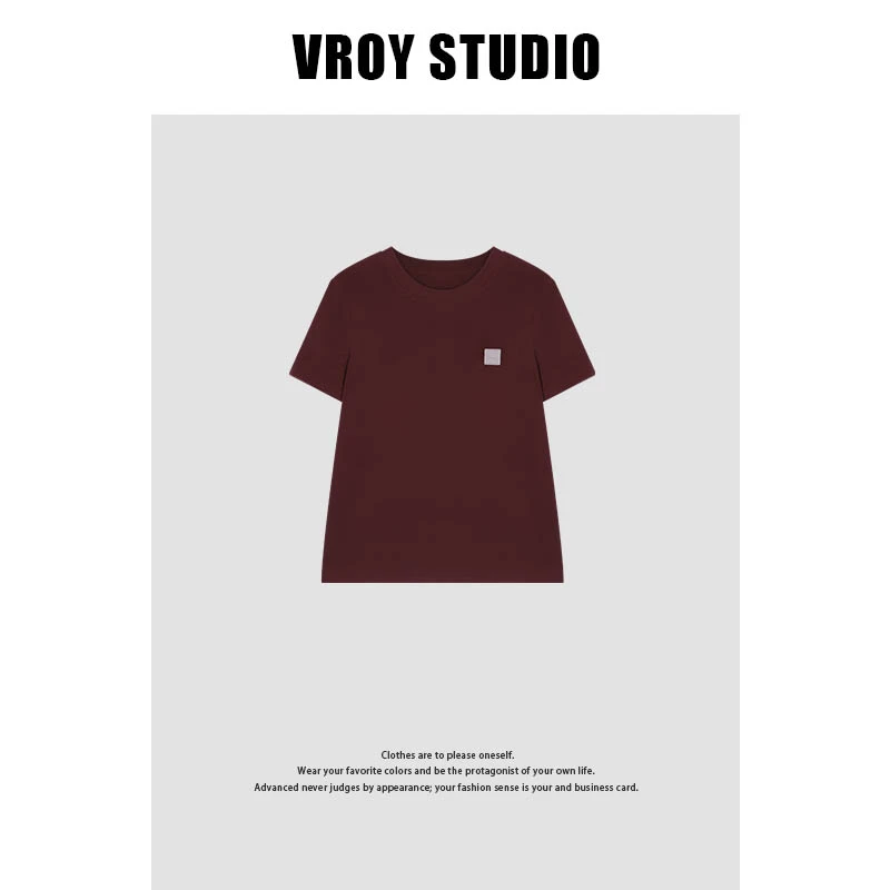 短袖纯色设计感圆领T恤 2372