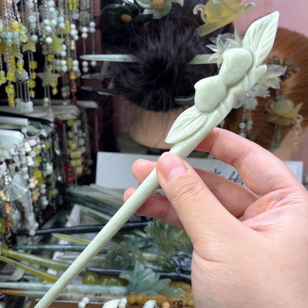 蛇纹石玉发饰未镶嵌长度23.5厘米左右