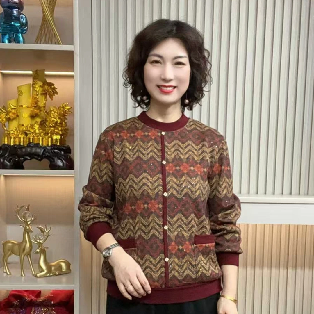 妈妈装流光流行时尚女装宽松冬装加绒冬款内搭独特漂亮装休闲长袖