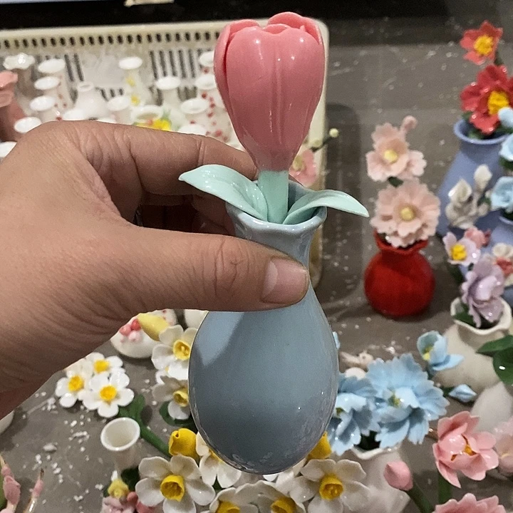 瓷片纯手工陶瓷花摆件瑕