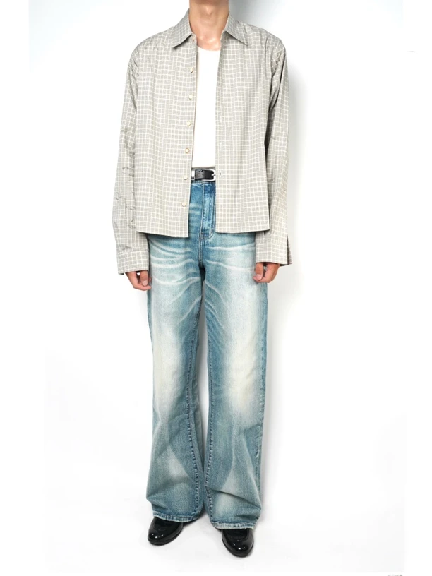 VOWPROGRESS 008康龙"冰川蓝"雪花底色立体猫须宽松VINTAGE牛仔裤