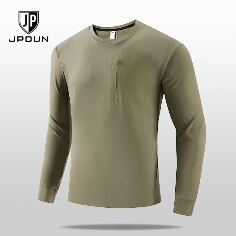 JPDUN春夏透气圆领男运动休闲T恤男子舒适男士跑步弹力运动上衣