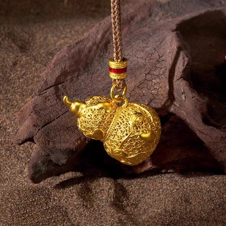 铜合金项链 国潮古法镂空花丝爬藤葫芦吊坠项链新中式吊坠毛衣链