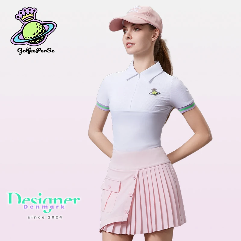 夏季女士高尔夫短袖速干翻领防晒凉感Polo衫套装