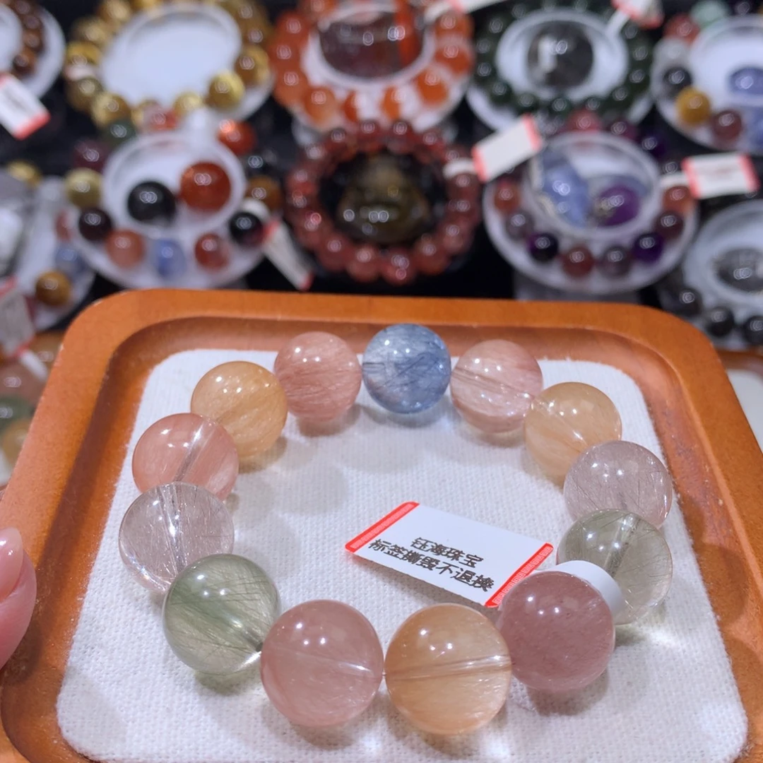 未镶嵌手链水晶彩兔毛14mm