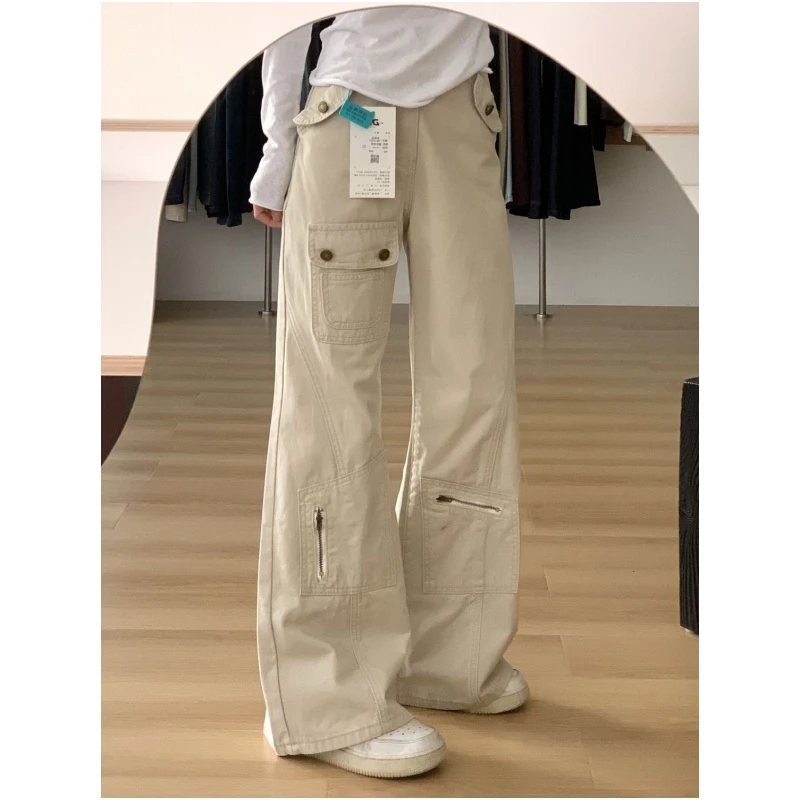 港式复古300斤特大码多口袋工装裤早秋男女微喇宽松休闲牛仔长裤2