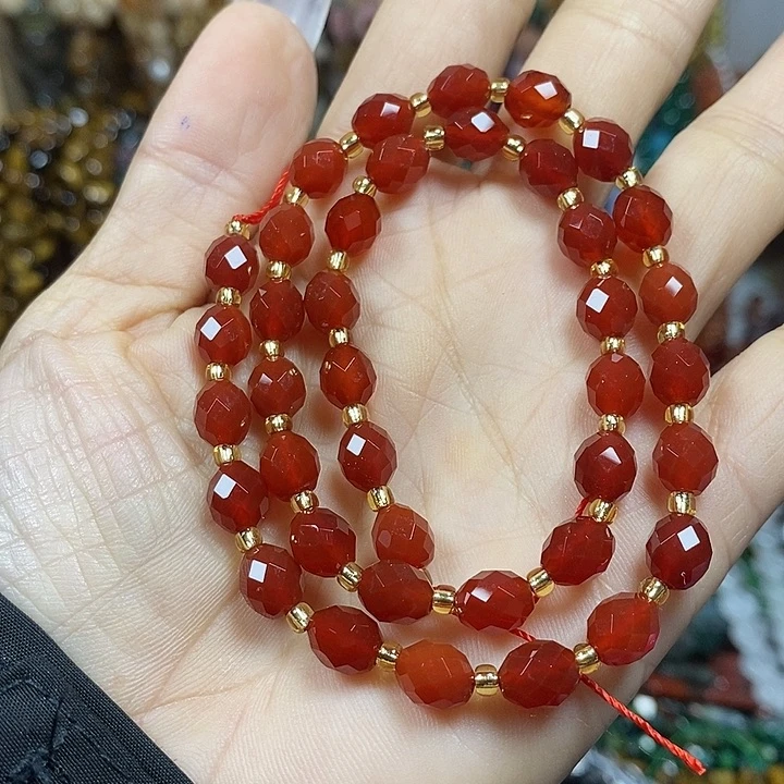 玛瑙/玉髓未镶嵌珠宝半成品A级红玛瑙米切卡7*8mm