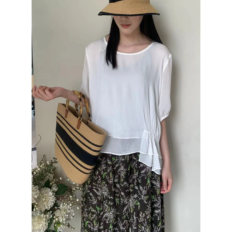 设计款气质百搭圆领宽松显瘦衬衫上衣女清欢 PX2-204