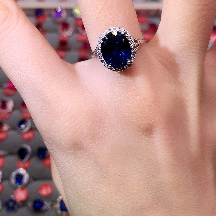 蓝宝石戒指银S925镶嵌