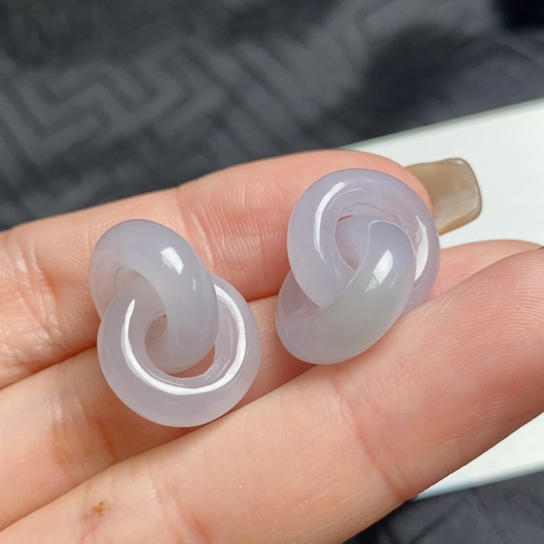 翡翠未镶嵌耳饰冰淡紫环环相扣