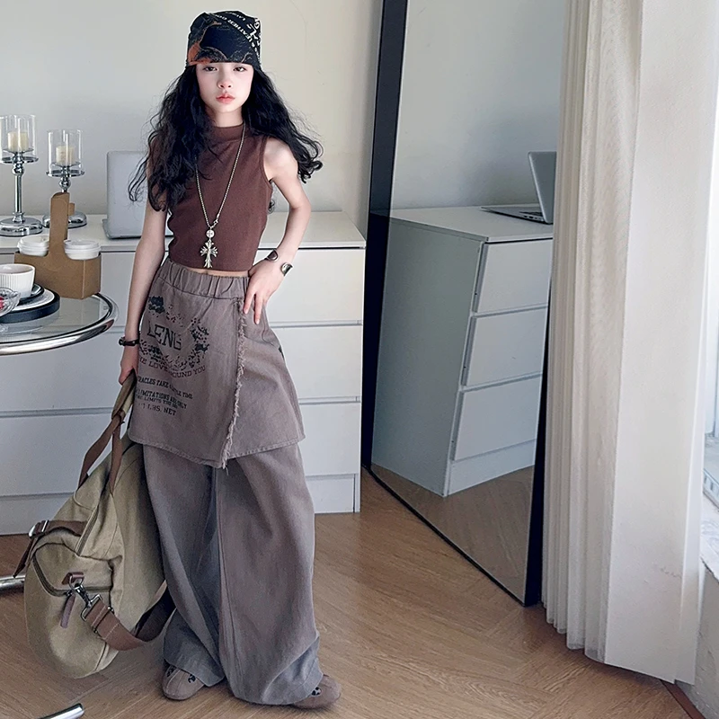 【Maila童装】女童美式设计感休闲裙裤夏季潮款屁帘阔腿裤背心套装