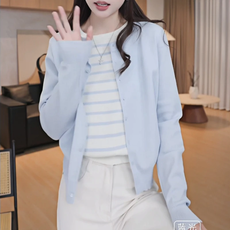 条纹撞色假两件针织衫女2025春季新款学院风chic百搭显瘦减龄上衣