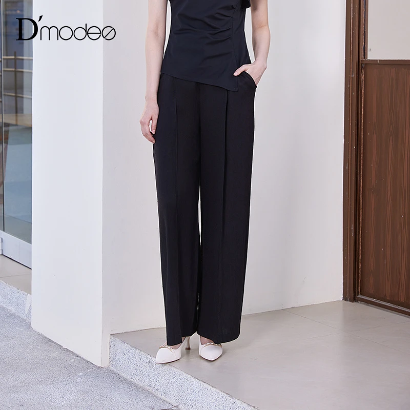 黛玛诗2025年夏季新款黑色宽松利落垂感长裤女士休闲百搭阔腿裤