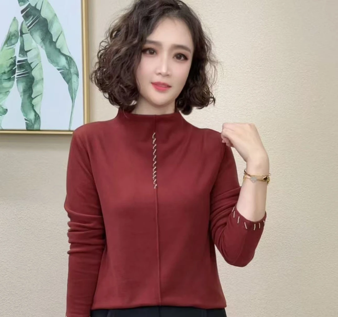2025冬季新款时尚洋气百搭半高领减龄长袖女气质上衣#25587