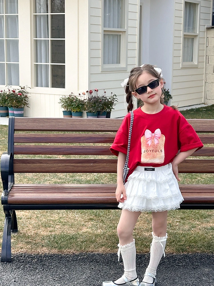 【现货】女童夏季新品童装韩版洋气蝴蝶结面包短袖 25A165