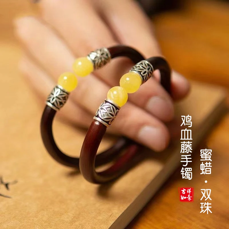蜜蜡鸡血藤手镯女民族风木质藤镯藏式手环情人节礼物