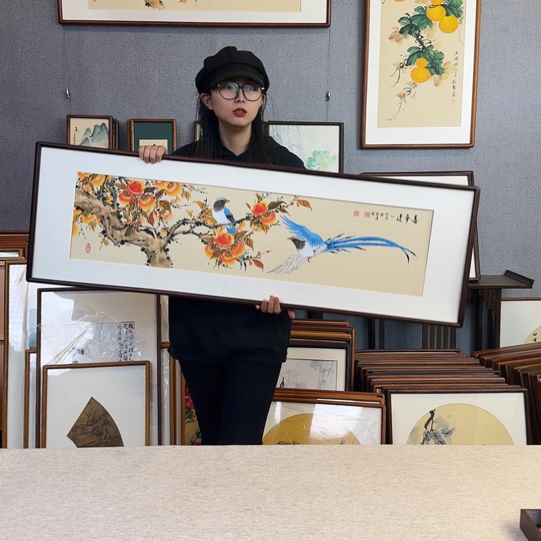 国画纯手绘，纯手写带框尺寸：40×123厘米