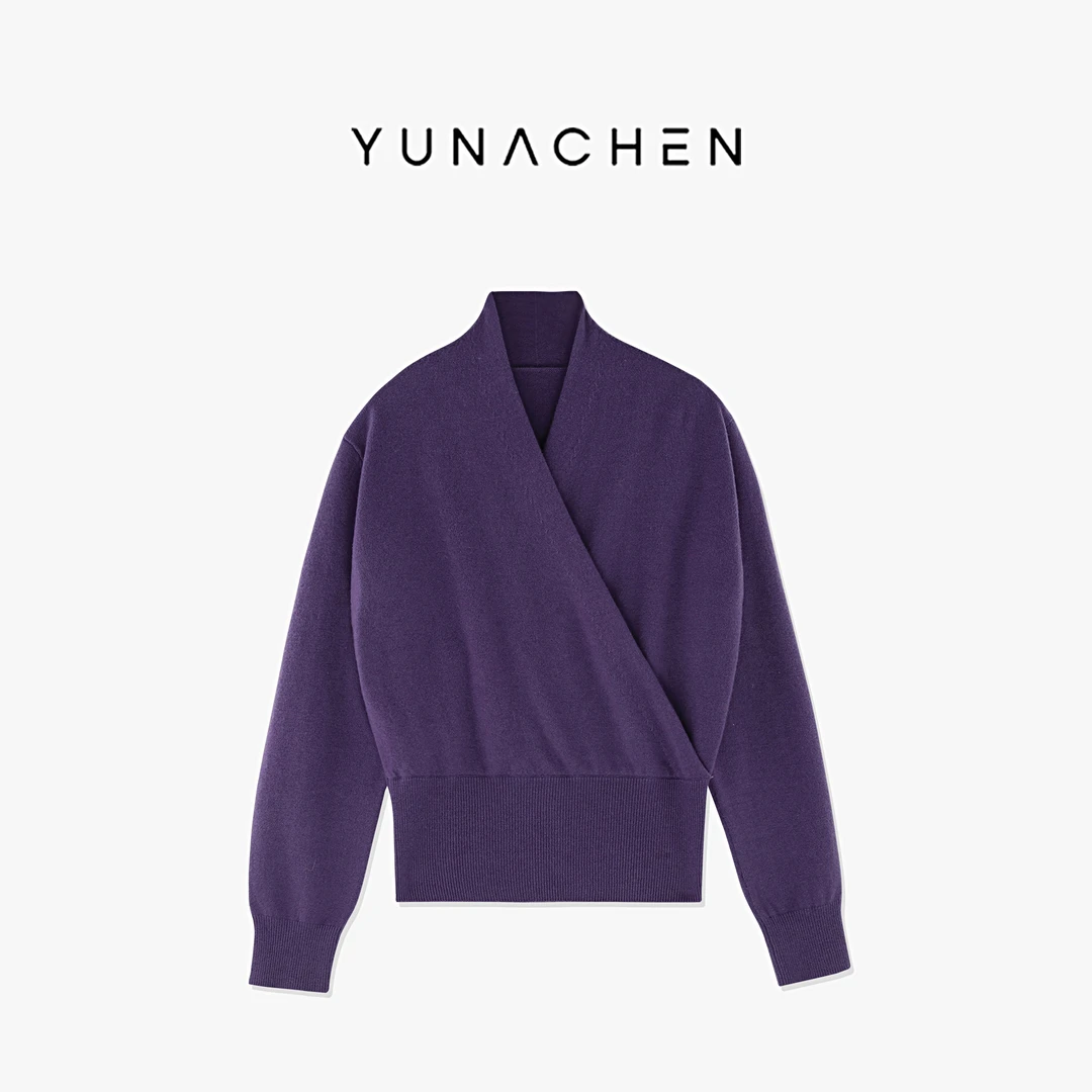 菠萝宝宝yuna【绒绒物语】100羊毛交叠荡领掐腰显瘦套头羊毛衫YI27