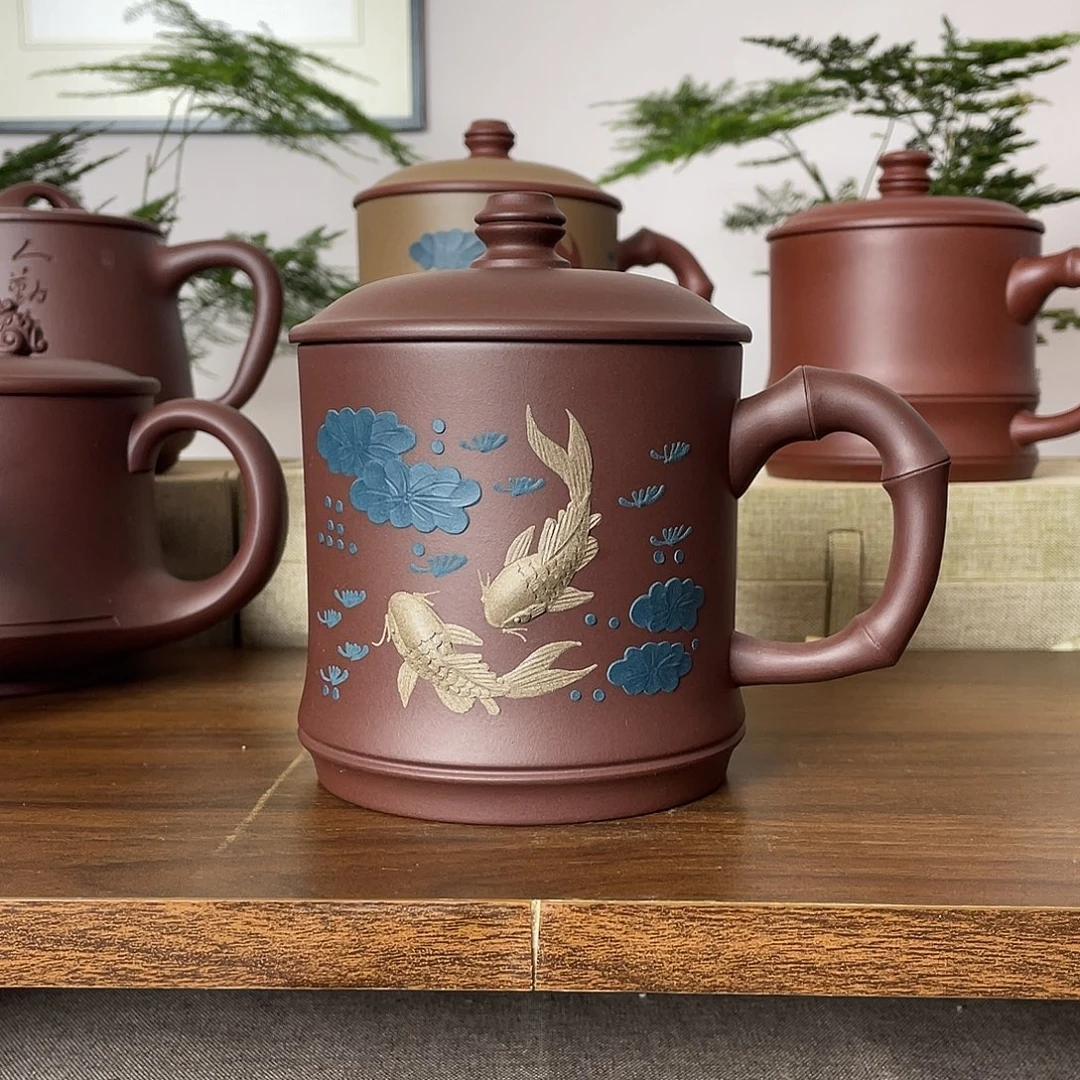 紫砂茶杯莲莲有余500cc