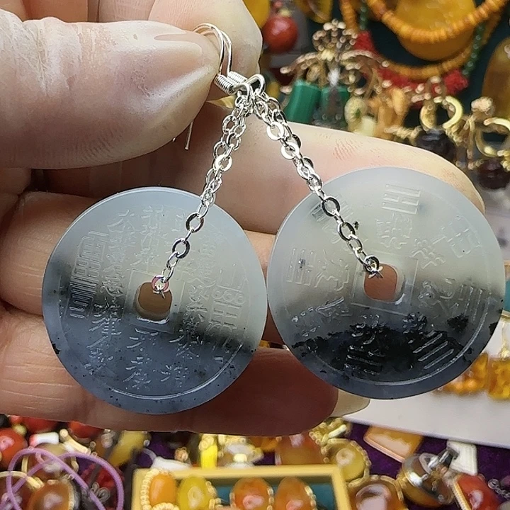 琥珀银S925镶嵌耳饰