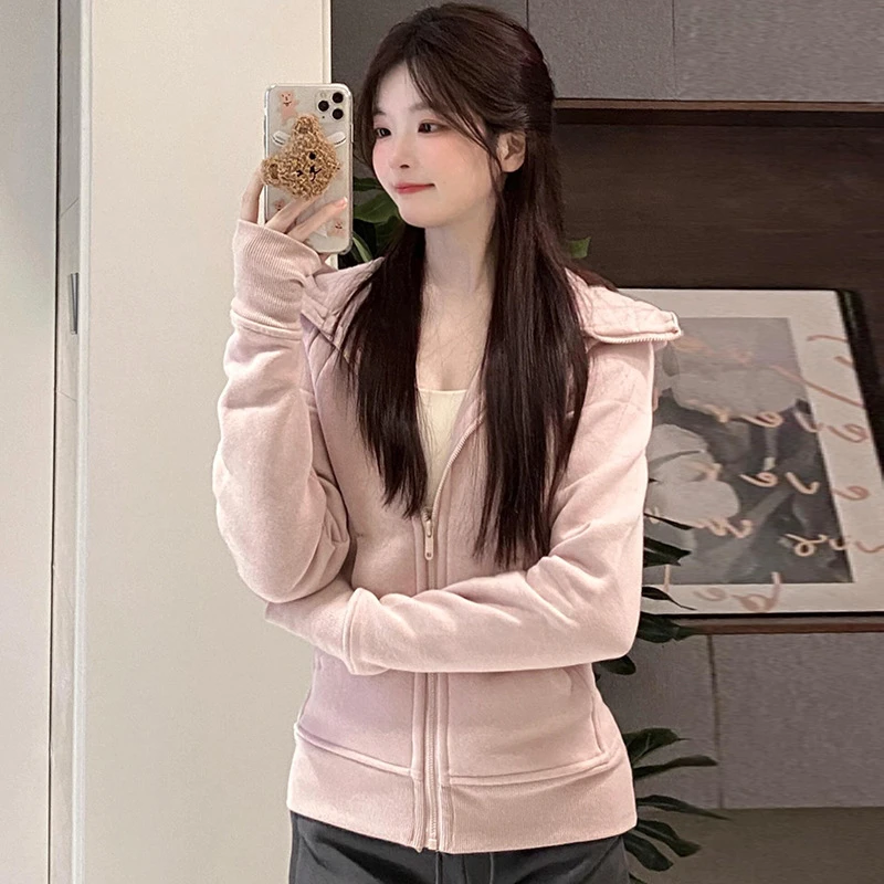 开衫修身卫衣外套女春秋款立领收腰薄款抓绒内胆瑜伽服运动上衣