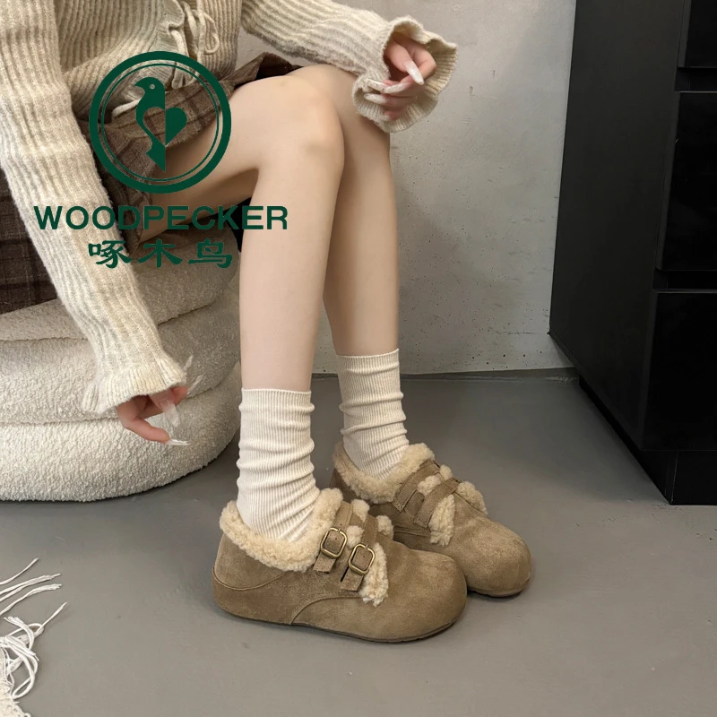 啄木鸟法式复古厚底内增高勃肯棉鞋女2025新款冬季加绒保暖面包鞋