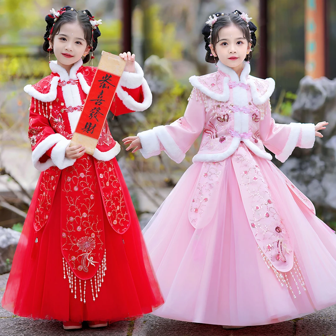 【小福仙】汉服女童新款儿童加绒加厚过年唐装蛇年新款中国风拜年服