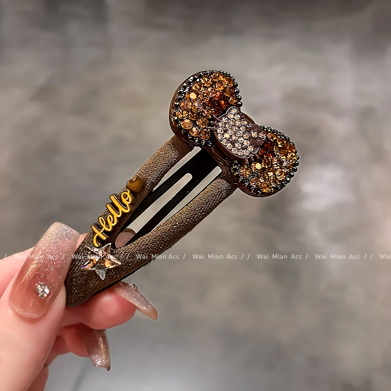 卡通蝴蝶结发夹掰掰夹女高端镶钻刘海夹边夹秋冬新款后脑勺碎发夹