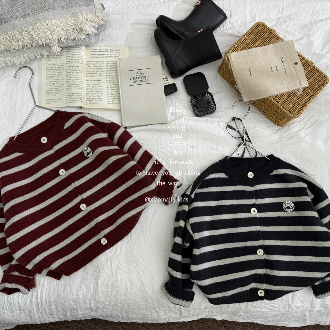 07现货-小马家秋款儿童针织条纹开衫毛衣6310穿搭毛衣外套上衣