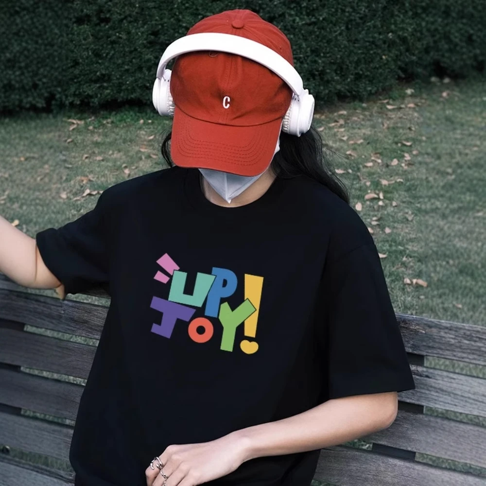 新款彩色字母印花T恤短袖女款个性潮流小众设计宽松休闲百搭T恤夏