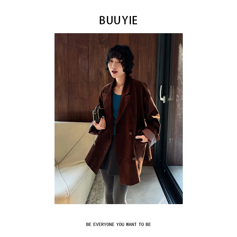BUUYIE 25SS【硝缦】秋季新款复古设计小众灯芯绒外套 250904