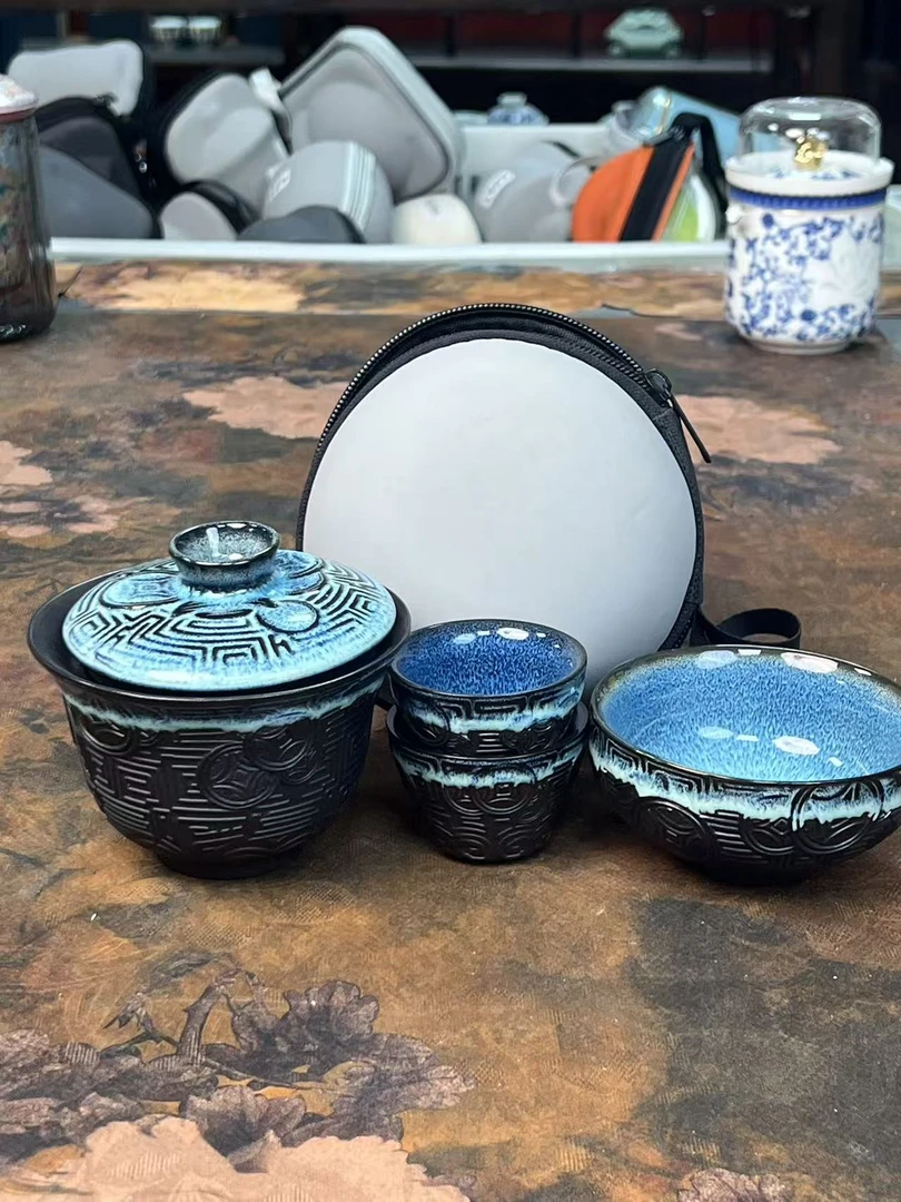 窑变陶瓷盖碗旅行茶具