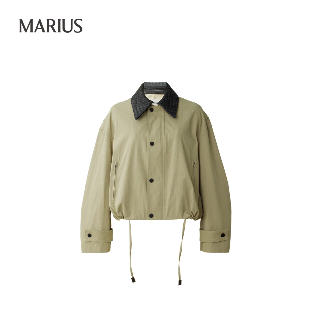 MARIUS“胖豆豆风衣”经典气质百搭简约短款编制大翻领夹克外套长袖